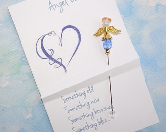 Angel Pin "Something Blue" - Bridal Bouquet Pin - Gift for Bride - Angel Love - Corsage Pin - Bridal Guardian Angel - Gold or Silver