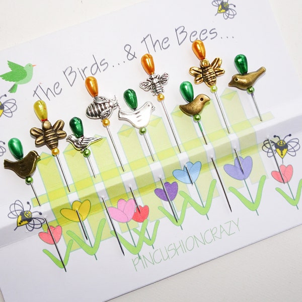 Birds and Bees Quilting Sewing Pins - Pincushion Pins - Sewing Accessory - Mom Gift - Gift for Quilter - Retreat Gift - Sewing Gift - Bees