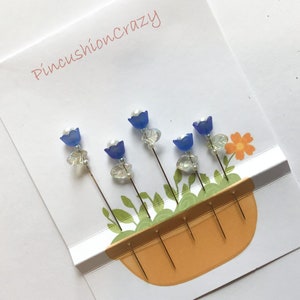 Blue Tulip Pins - Gift for Quilter - Flower Power - Decorative Sewing Pins - Fancy Straight Pins - Sewing Accessory - Beaded Sewing Pins