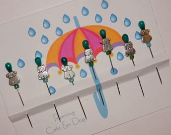 Raining Cats & Dogs - Decorative Beaded Sewing Pins - Pincushion Pets - Quilter Gift - Sewer Gift - Cat Lovers - Dog Lovers - Novelty Pins