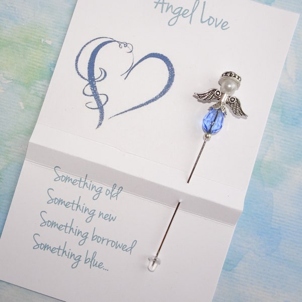 Angel Pin "Something Blue" - Bridal Bouquet Pin - Gift for Bride - Angel Love - Corsage Pin - Bridal Guardian Angel - Gold or Silver