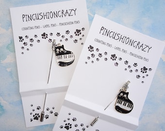 Piano Cat Counting Pin for Cross Stitch - Lapel Stick Pin with Enamel Cat Charm - Gift for Quilter or Sewer - Dress up your Pincushion