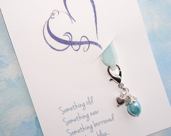 Something Blue for Bride - Wedding Keepsake - Bridal Shoe Charm - Bouquet Clip - Freshwater Pearl - Purse Charm - Shower Gift