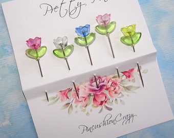 Pretty Tulip Pins for Sewing, Quilting, Stitching, Lacemaking or whatever - Retreat Gift Exchange - Pincushion Pins - Sewing Gift