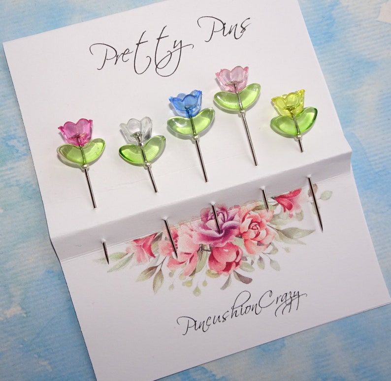 Pretty Tulip Pins for Sewing, Quilting, Stitching, Lacemaking or whatever Retreat Gift Exchange Pincushion Pins Sewing Gift image 1