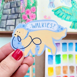Walkies Sticker, gift for dog lover, dog sticker, cute dog sticker, water bottle sticker, dog mom gift, dog mom stickers