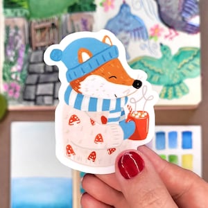 Cozy Fox Sticker, cute laptop sticker, animal sticker, fox sticker, cozy sticker, fall sticker, fall gift, fox lovers gift