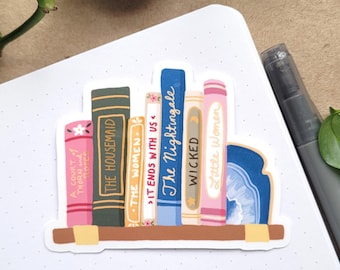 Book Stack Sticker, Bookshelf Art, Book Lover Gift
