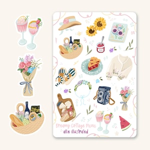 Dreamy Cottage Picnic Sticker Sheet, bullet journal stickers, planner stickers, cottagecore stickers