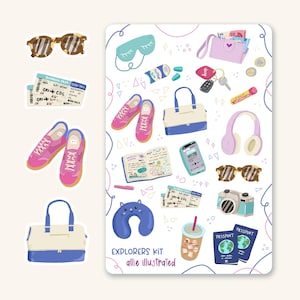 Explorers Kit Sticker Sheet, bullet journal stickers, planner stickers, travel stickers, travel sticker sheet