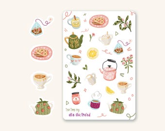 Tea Time Sticker Sheet, Cozy Planner Stickers