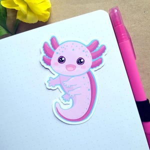 Pink Axolotl Sticker, axolotl sticker, kids sticker, kawaii sticker, cute sticker, waterbottle sticker
