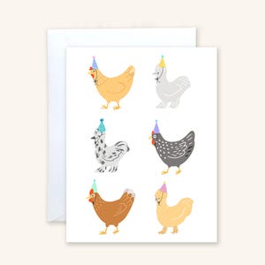 Chicken Party Happy Birthday Card, cute birthday card, hand-illustrated birthday card, single birthday card, chickens