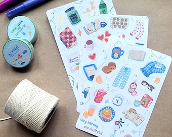 3 Matte Sticker Sheets, Hand Drawn Sticker Bundle, Illustrated Planner Stickers