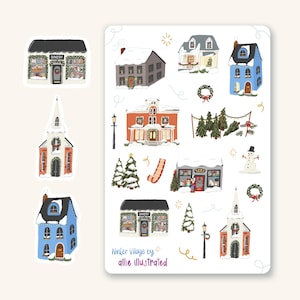 Winter Village Sticker Sheet, christmas sticker sheet, holiday planner stickers, christmas journaling, holiday sticker sheet