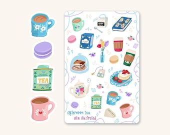Afternoon Tea Sticker Sheet, Planner Stickers, Bujo Stickers