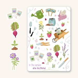In The Garden Sticker Sheet, journal stickers, bullet journal stickers, scrapbook stickers, tiny stickers, gardening stickers