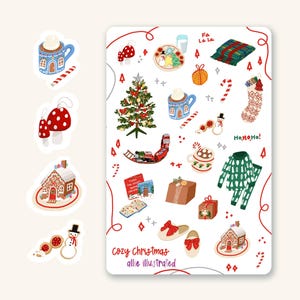 Cozy Christmas Sticker Sheet, christmas sticker sheet, holiday planner stickers, christmas journaling, holiday sticker sheet