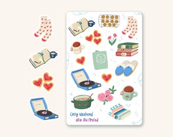 Cozy Weekend Sticker Sheet, Scrapbook Journal Stickers