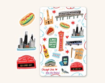 Chicago Love Sticker Sheet, Chicago Landmarks, Midwest Travel Stickers