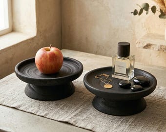 Wabi Sabi houten displaystandaard: zwart houten sokkelblad, rustieke decorstandaard, kaarsstandaard, Japandi zen minimalistisch interieur (10,2")