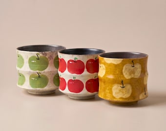 Apple Mug: Hand Painted Ceramic Cup, Japanese Style Coffee Mug, Cute Fruit Tea Cup, Wabi Sabi Kitchen Decor