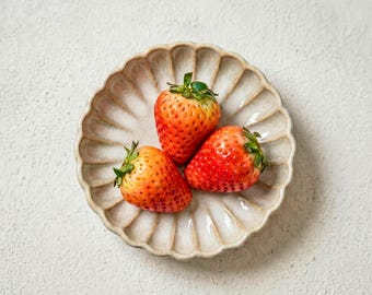 Sauce Dish: Japanese Ceramic Soy Sauce Dish, Scalloped Condiment Bowl, Ring Dish, Wabi Sabi Trinket Tray