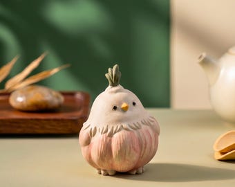 Japanese Tea Pet: Cute Garlic Bird Ceramic Figurine, Gongfu Tea Tray Decor, Mini Animal Tea Pet, Funny Tea Lover Gift