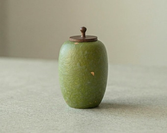 Small Tea Canister Ceramic – Japanese Tea Caddy with Wooden Lid, Tea Storage Jar, Wabi Sabi Kitchen Canister, Matcha Tea Container