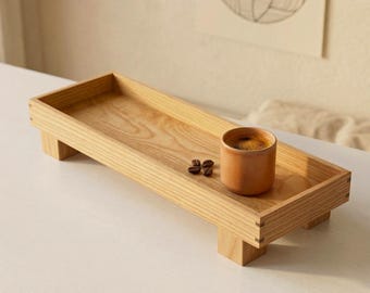 Wooden Serving Tray: Japandi Minimalist Coffee Tray, Solid Wood Tea Tray, Nordic Breakfast Tray, Wabi Sabi Decor Tray, Coffee Table Tray
