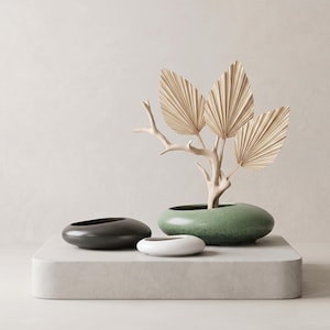 Maceta de cerámica con forma de guijarro: Maceta minimalista para bonsáis, maceta para suculentas estilo Wabi Sabi, jarrón para ikebana, maceta japonesa de piedra.