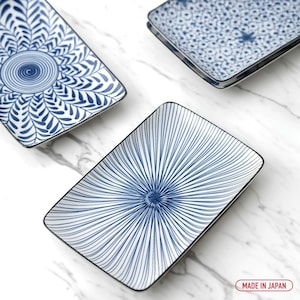 Japanese Ceramic Sushi Plate Set, Plate Set Of 2, 4, 8, Blue White Rectangular Dish, Sushi Tableware, Made In Japan, Gift For Foodie