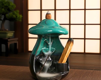 Pilz Rückfluss Weihrauch Brenner - Keramik Wasserfall Halter für Zapfen & Stäbchen, Aromatherapie Wabi-Sabi Minimalist Home Decor Geschenk