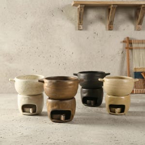 Set per fonduta: pentola per cioccolato in ceramica stile Donabe giapponese con scaldacandela, mini pentola per fonduta di formaggio, ciotola per zuppa, pentola per zuppa, pentola per fonduta monoporzione