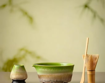 Japanese Matcha Tea Set: Ceramic Bowl, Bamboo Whisk & Scoop