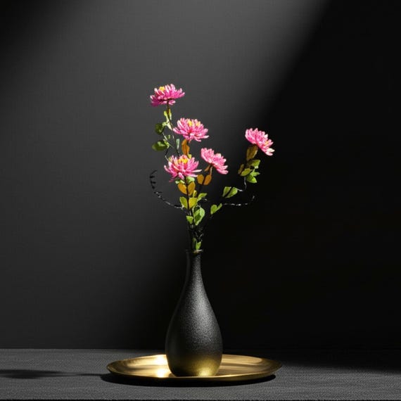 Japanese Tall Ceramic Vase – Wabi Sabi Minimalist Ikebana Vase, Matte Black Flower Holder for Modern Home, Shelf, Table & Entryway Decor
