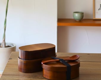 Bento Box: Japanese Wooden Lunch Box with Divider, Double Layer Shokado Style Food Container for Sushi, Rice, Picnic or Office Lunch