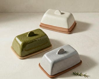 Butter dish ceramic: Wabi Sabi butter keeper with lid, Minimalist kitchen decor, Rustic ceramic butter box, Farmhouse kitchen gift
