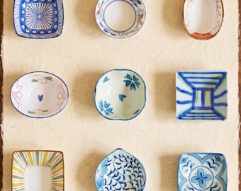 Japanese Sauce Dish: Ceramic Snack Bowl, Small Appetizer Plate, Sushi Soy Dish, Blue White Tapas Bowl Set