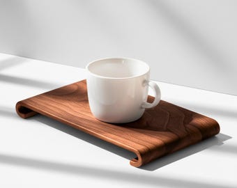 Japanese Wooden Serving Tray: Small Walnut Coffee Tea Tray, Minimalist Japandi Table Decor