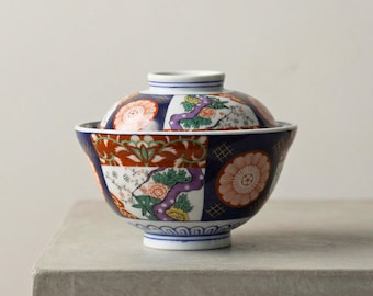 Japanese Bowl with Lid: Ceramic Donburi Ramen Bowl Set with Chopsticks & Spoon, Vintage Pattern Soup Bowl Gift
