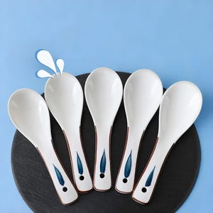 Japanese Porcelain Soup Spoon Set, White Ceramic Asian Soup Spoon, Rice, Ramen, Pho, Dumpling and Serving Spoon, Asian, Japanese Dinnerware