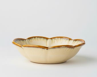 Juego de cuencos de cerámica japonesa: cuenco para arroz y sopa con borde floral Wabi Sabi, gres minimalista esmaltado a mano.