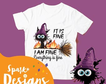 Gato divertido de Halloween PNG y SVG: Diseño "Está bien" (Descarga digital)