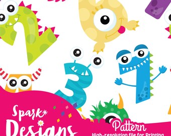 Patrón sin costuras de números del alfabeto de monstruos (descarga digital)