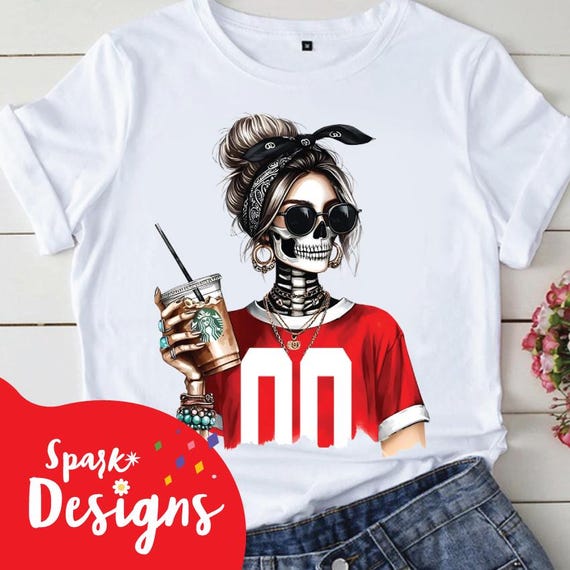 Trendy Skeleton Mom Iced Coffee PNG: Sublimation Design (Digital Download)