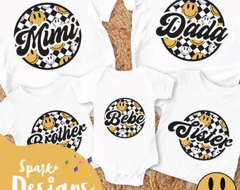 Familieshirts met retro smileygezicht png: bijpassend verjaardagscadeau (digitale download)
