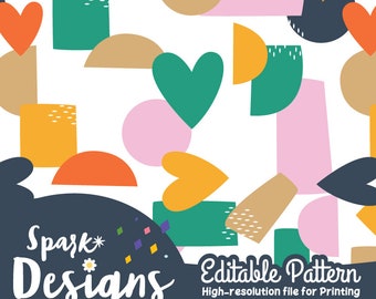 Random Colorful Shapes and hearts Seamless Repeat Pattern for Fabric Sublimation & Digital Prints , EPS, PDF, SVG, Victor Clipart Pattern