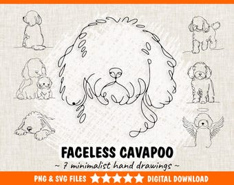 Paquete de SVG y PNG de Cavapoo: 7 diseños minimalistas dibujados a mano, dibujos lineales y memorial de la mamá Cavapoo (descarga digital)