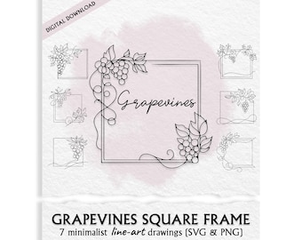 Marcos cuadrados de vid: Decoración de vino dibujada a mano (Descarga digital en SVG y PNG)